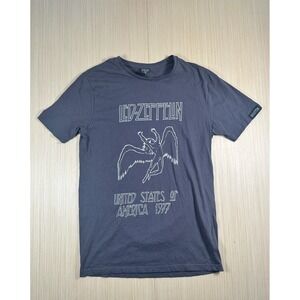 Led Zeppelin Rock Band USA 1977 T-Shirt Mens Medium Blue Cotton Short Sleeve